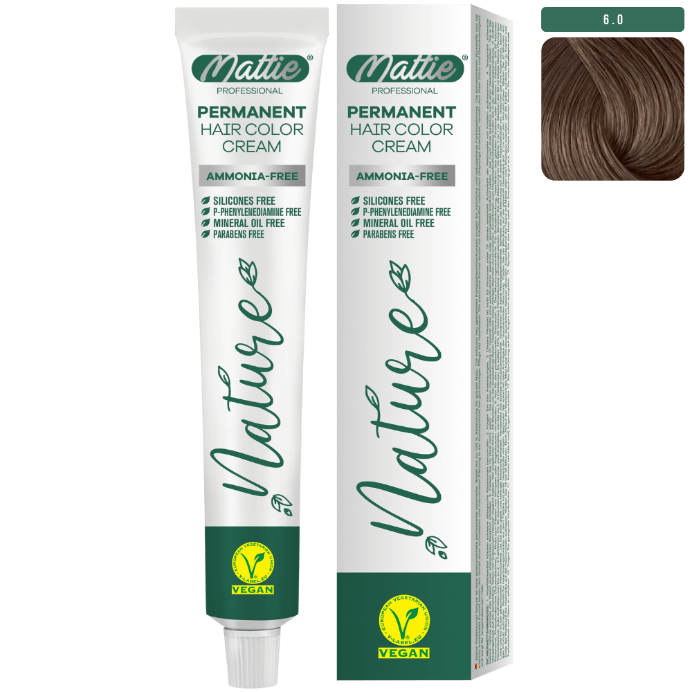 Mattie Professional Nature (6.0) Intense Dark Blonde - Vegan Permanent Hair Color Cream 60ml