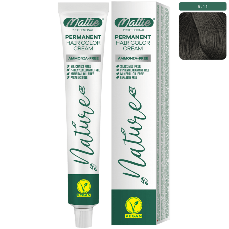 Mattie Professional Nature (6.11) Extra Dark Ash Blonde - Vegan Permanent Color Cream 60ml