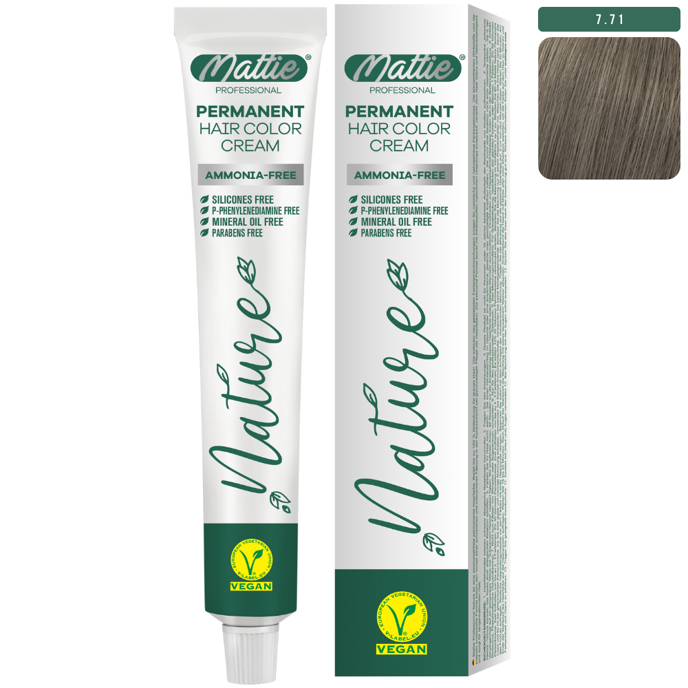 Mattie Professional Nature (7.71) Blond Aschbraun - Vegan Permanente Haarfarbencreme 60ml