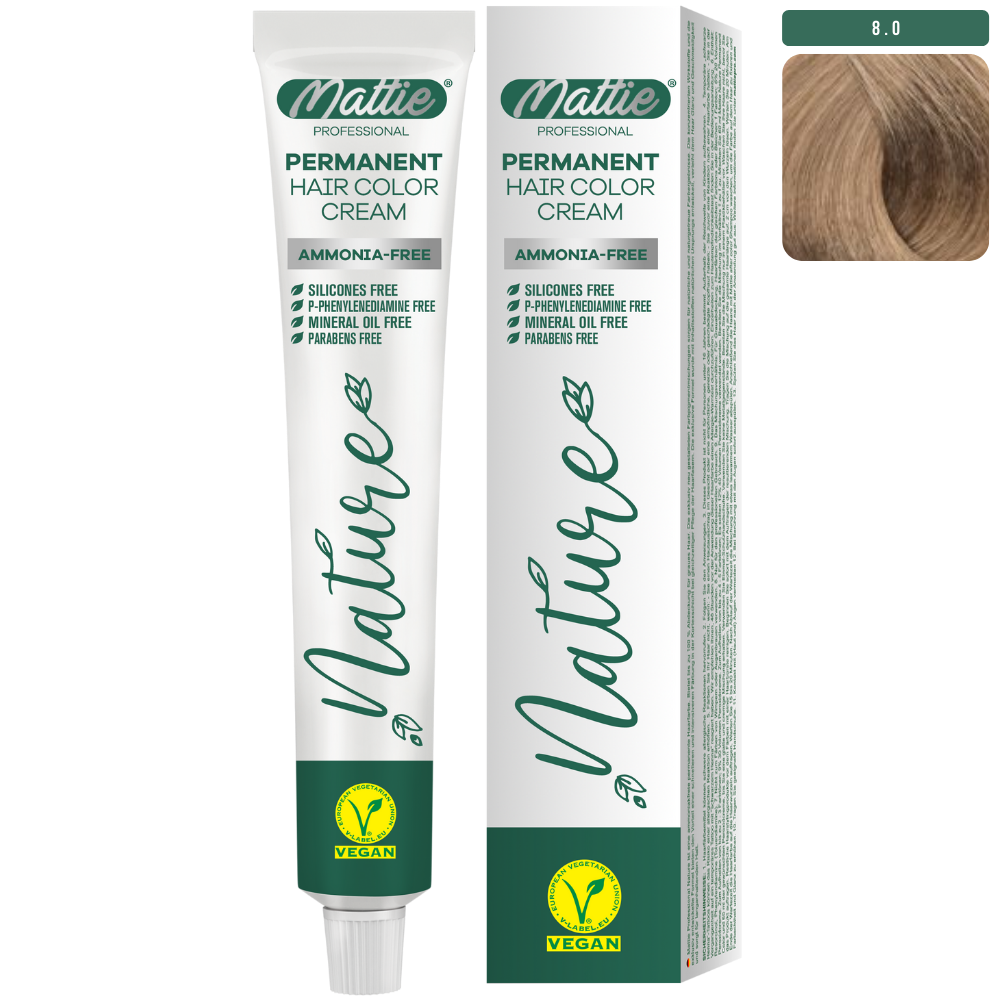 Mattie Professional Nature (8.0) Intense Light Blonde - Vegane Permanent Farbcreme 60ml