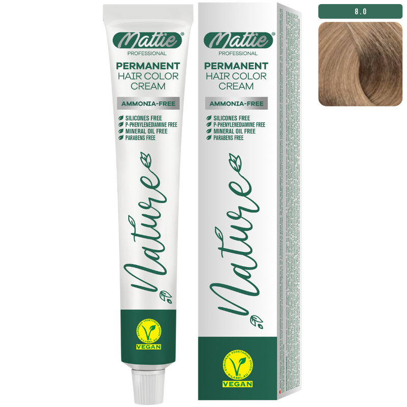 Mattie Professional Nature (8.0) Intense Light Blonde - Vegan Permanent Color Cream 60ml